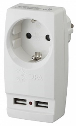 Адаптер с заземлением ЭРА SP-1e-USB-W 1-м+2xUSB тип A+A 2100мА белый фото Адаптер с заземлением ЭРА SP-1e-USB-W 1-м+2xUSB тип A+A 2100мА белый картинка